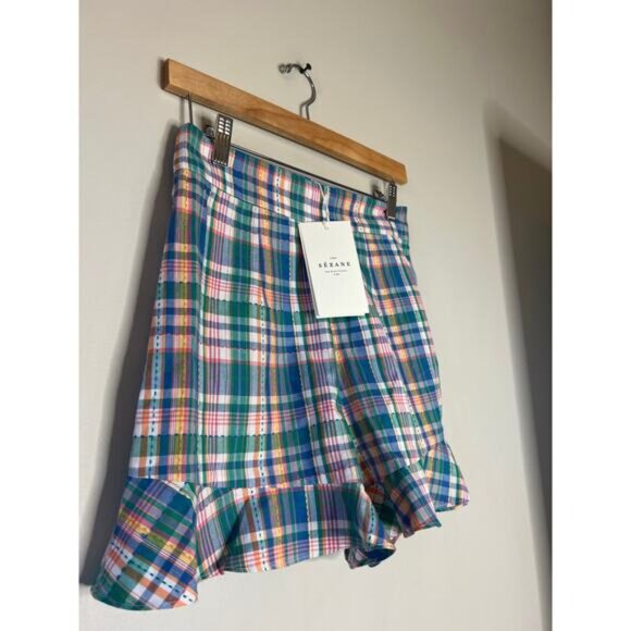 NWT Sezane High Rise Embroidered Cotton Frilled Hem Dorian Shorts Blue Size: 4 - Picture 3 of 8